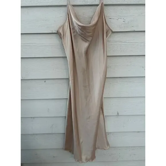 Bebe Champagne Satin Slip Dress Cowl Neck Size Large - Picture 3 of 8